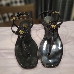 Vince Camuto Elegant Black and Gold Sandals with Ankle Strap